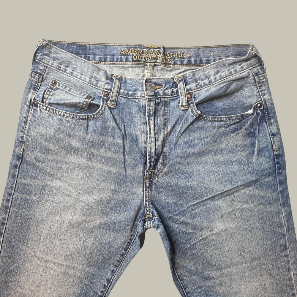 American Eagle Jeans Mens 33x32 (34x30) Original Straight Blue Medium Wash Denim
